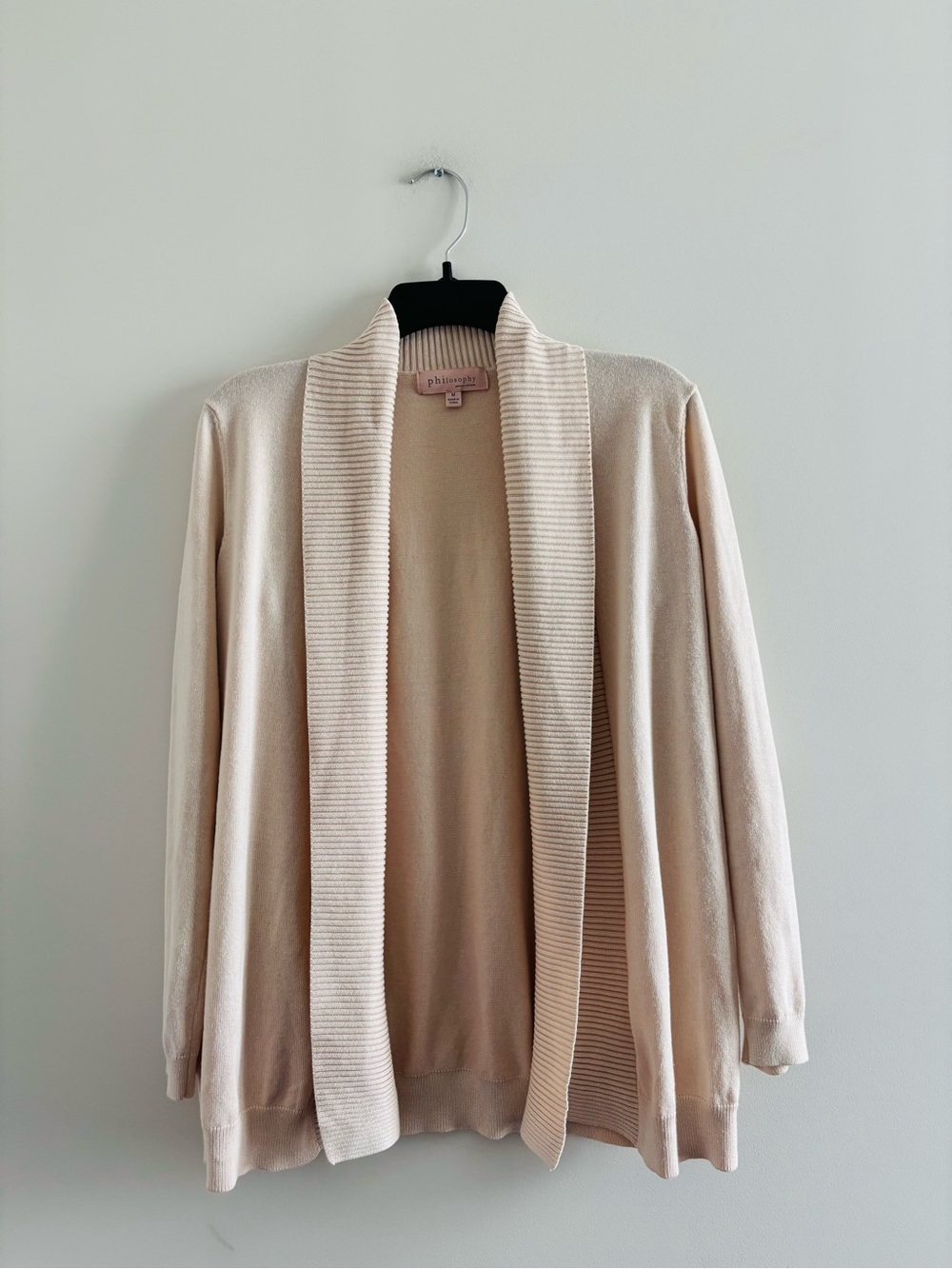 Philosophy Cardigan Sweater Blush Pink Shawl Collar Knit Open Women M Preppy - Picture 3 of 10